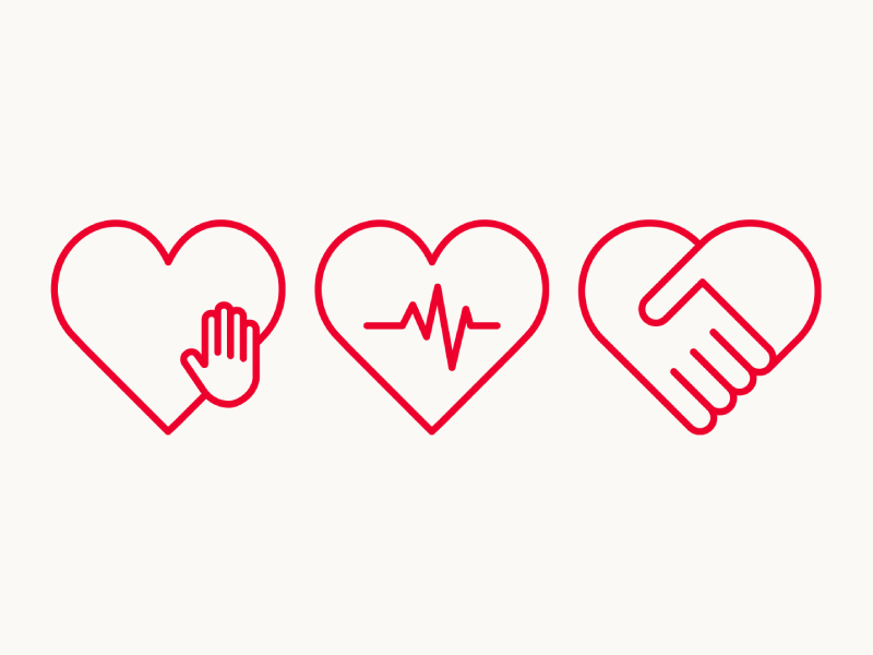 An illustration of 3 hearts to represent our goals: Stop, Save, Support.