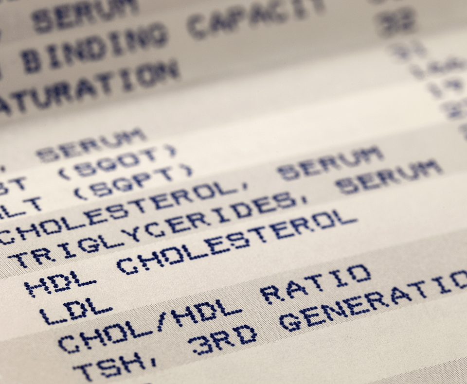 A printout of blood test results