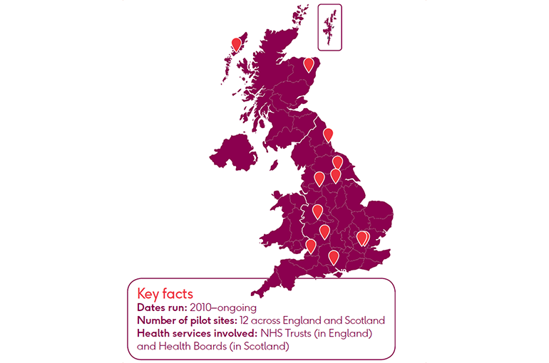 A map of the sites involved in the BHF FH cascade testing programme