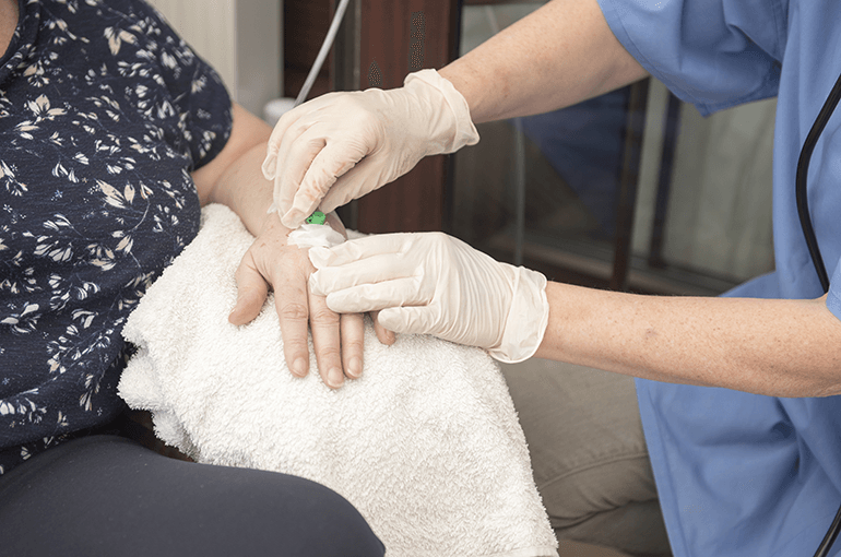 An intravenous drip being fitted