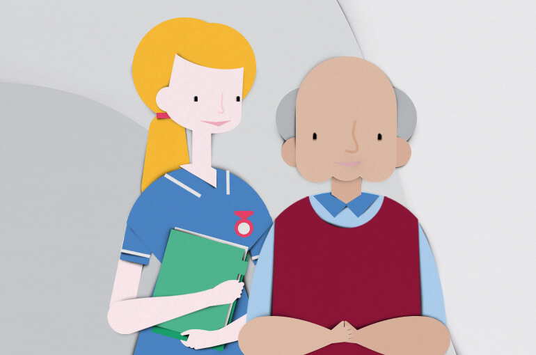 An illustration of a nurse with a patient