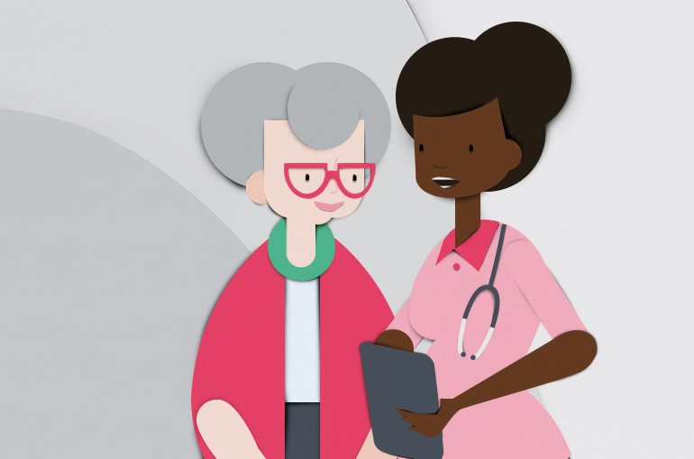 An illustration of a doctor and a patient