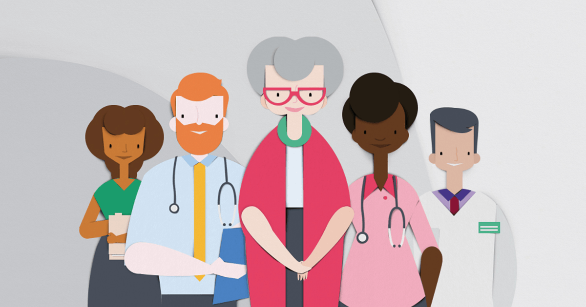 An illustration of a patient with healthcare professionals