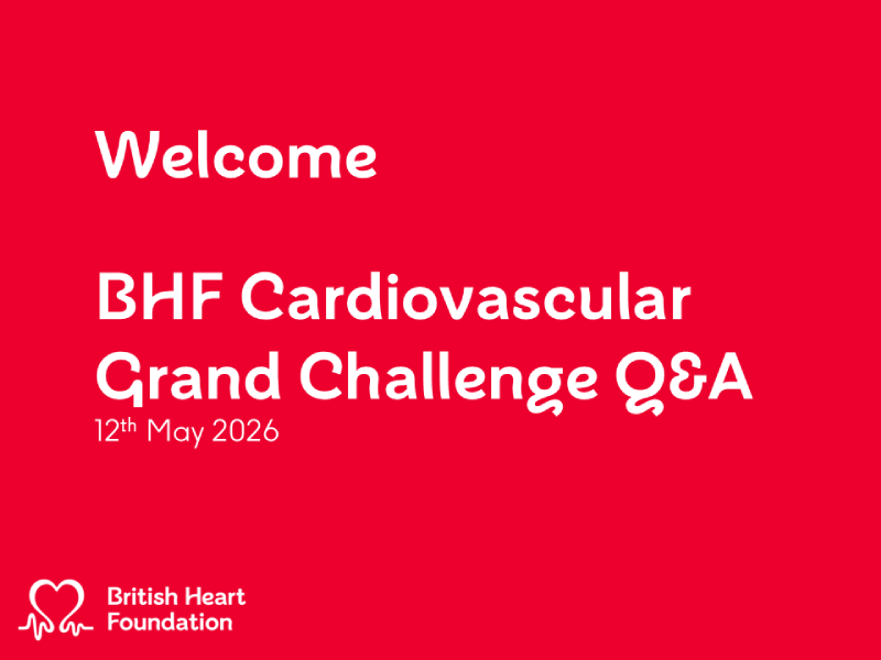 Grand Challenges Q&A thumbnail, the text reads: "Welcome BHF Cardiovascular Grand Challenge webinar".