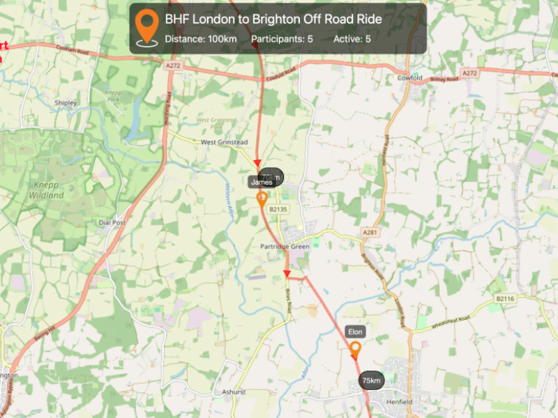 A route map taken from Geotracks, a GPS event tracking system