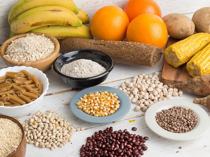 A table of food rich in carbohydrates