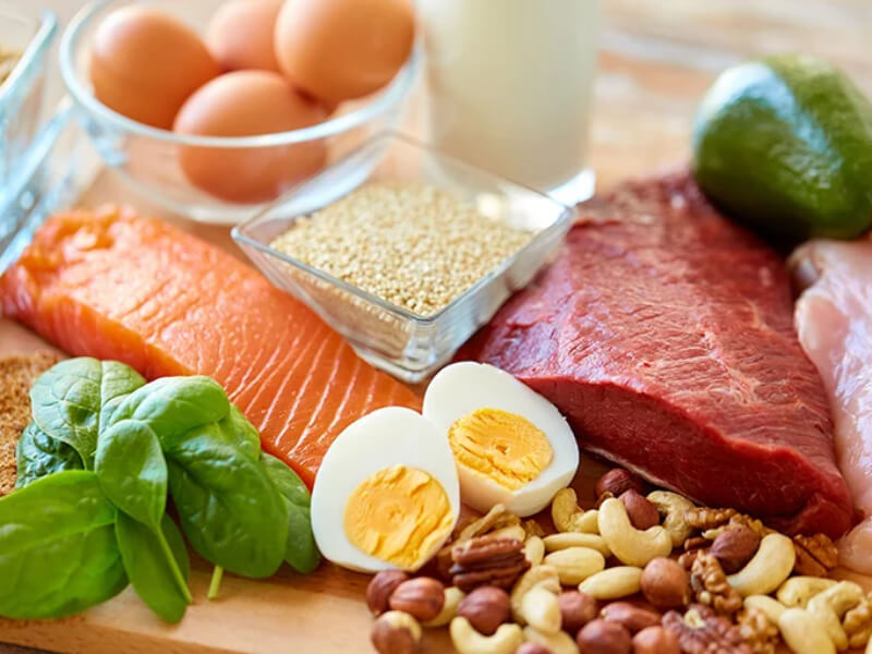 A table of food rich in protein