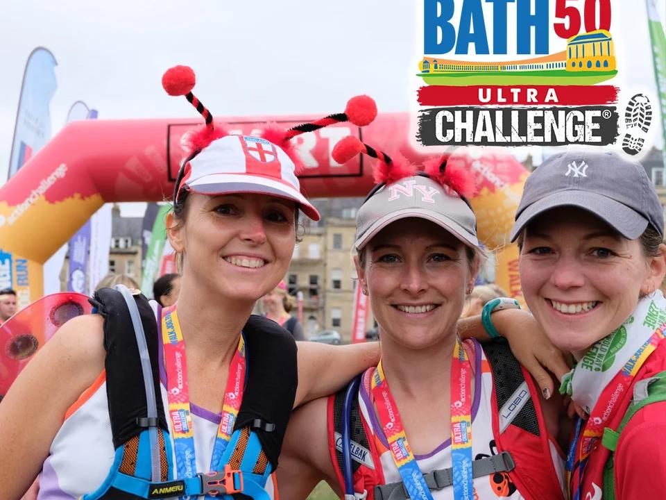 3 finishers of Bath 50 Challenge smiling