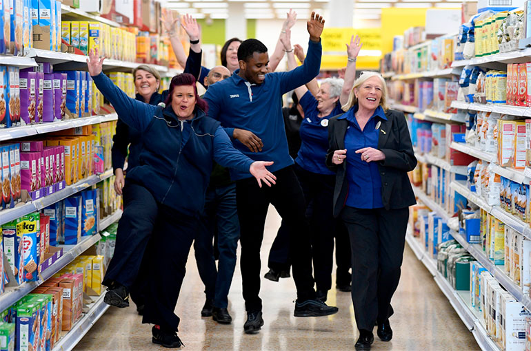 employees dancing in tesco