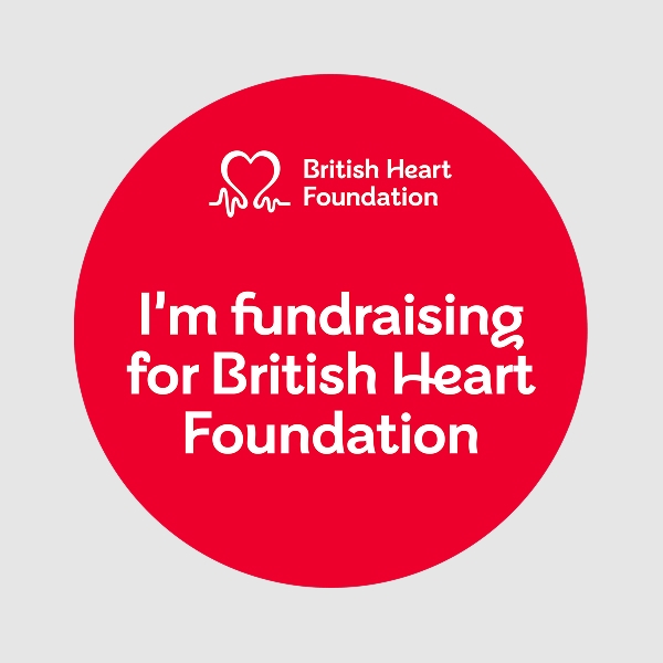 Circular 1x1 social media badge saying 'I'm fundraising for British Heart Foundation'