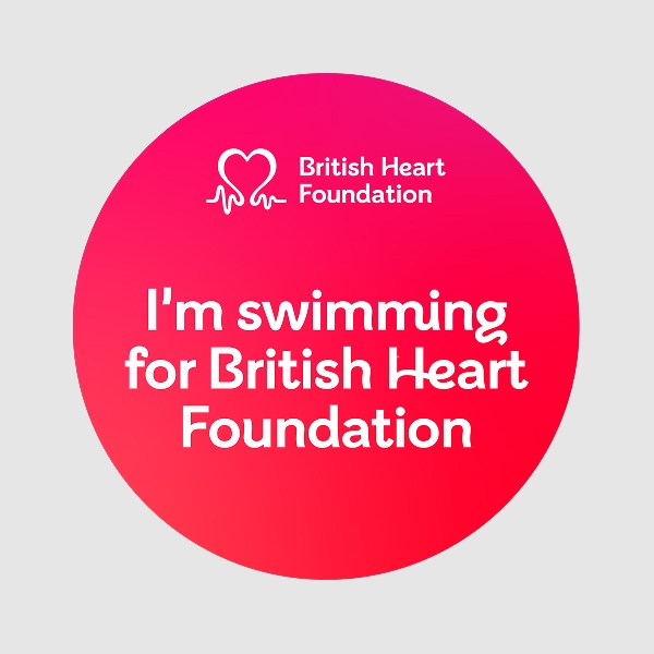 Circular 1x1 social media badge saying 'I'm swimming for British Heart Foundation'