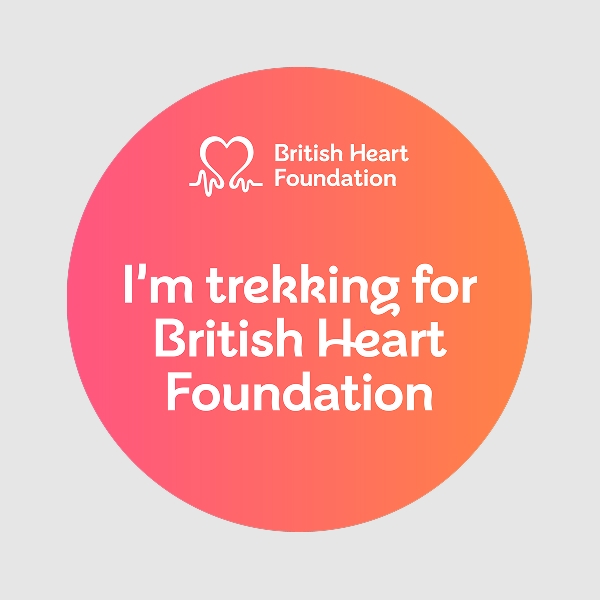 Circular 1x1 social media badge saying 'I'm trekking for British Heart Foundation'
