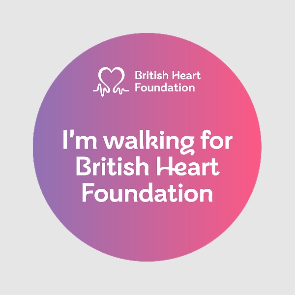 Circular 1x1 social media badge saying 'I'm walking for British Heart Foundation'