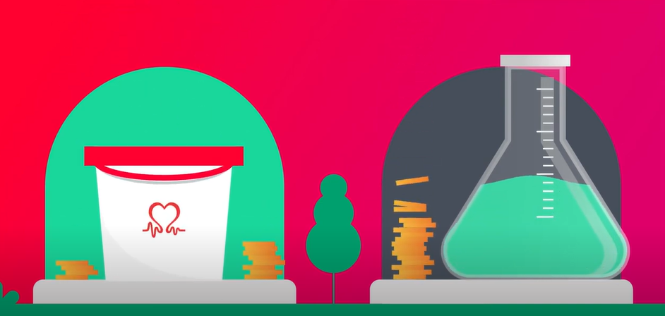 An infographic showing money going into a BHF branded bucket
