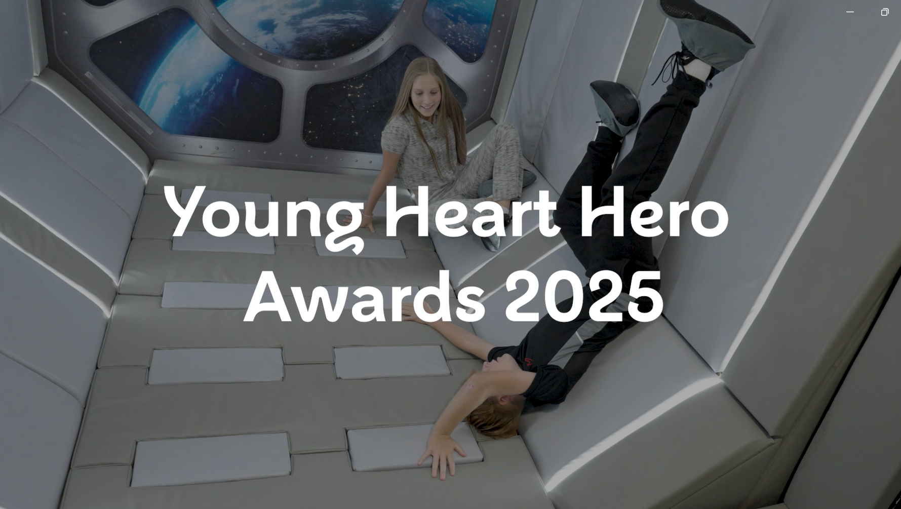 Two children smiling with overlayed text "Young Heart Hero Awards 2025"