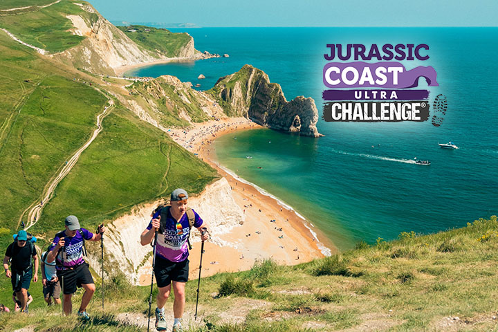 Image of trekkers walking along Jurassic Coast