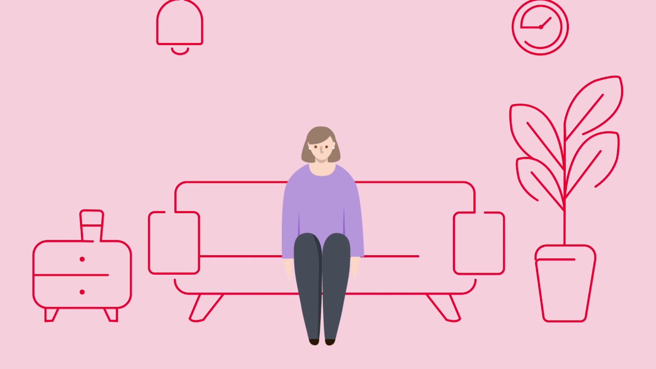 Illustration of a woman in a purple top sitting on a sofa