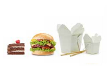 A picture showing possible sources of trans fats including fast food and cake.