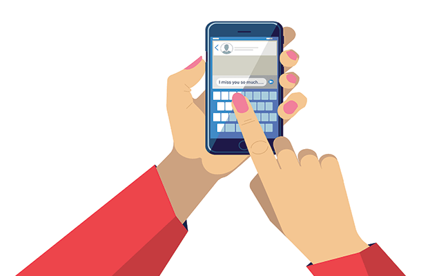 Illustration of someone typing a text message saying I miss you