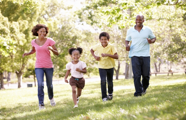 family running in park