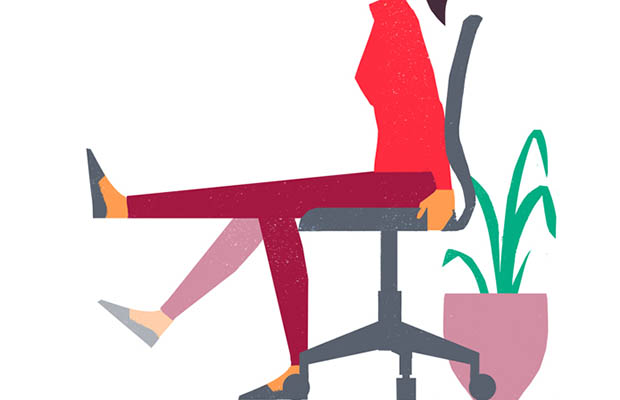 Illustration of person in chair stretching out leg