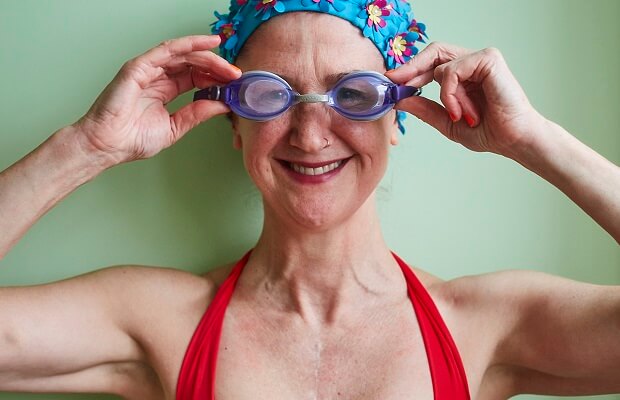 Image of Justine wearing swimming goggles