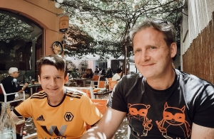 James sat with his son