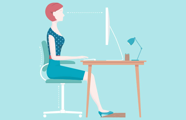Tips for good posture while sitting at a desk with a computer