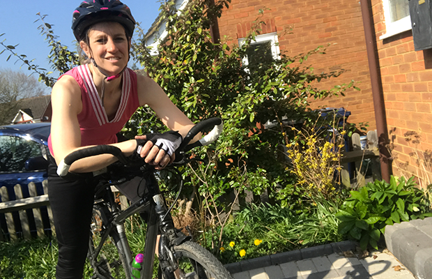 Jo Michaelides on a bike
