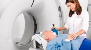 Man undergoing CT scan