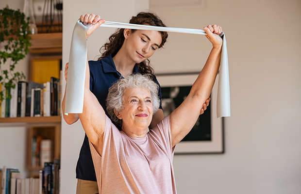 Woman stretching with a band