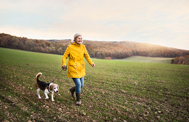 Woman walking her dog