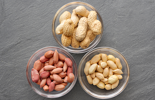 Bowls of unsalted peanuts