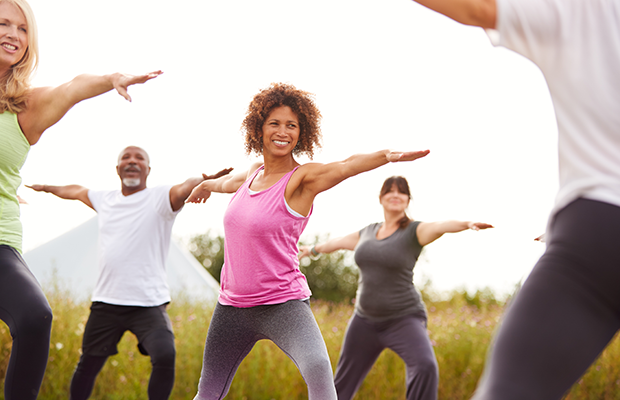 A group exercising outdoors