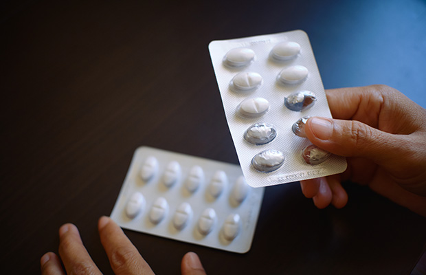 Close-up of a packet of white pills