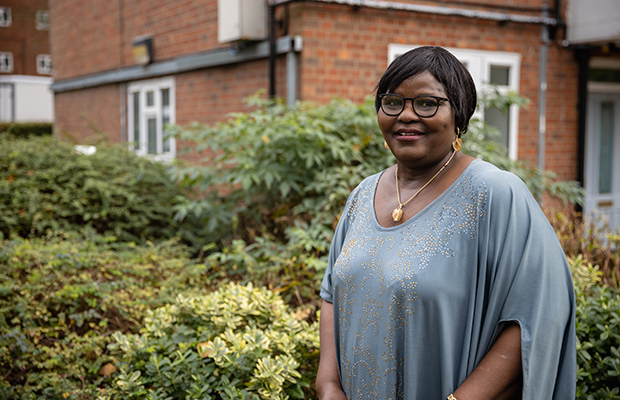 A photograph of Pauline looking at the camera