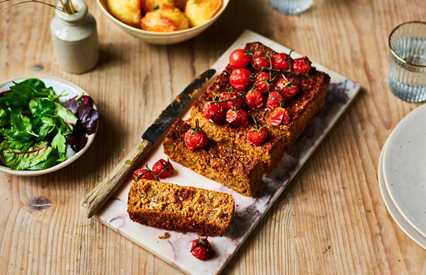 Vegetarian roast on a rectangular platter