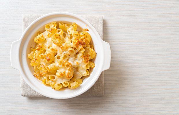 Macaroni and cheese in a white bowl