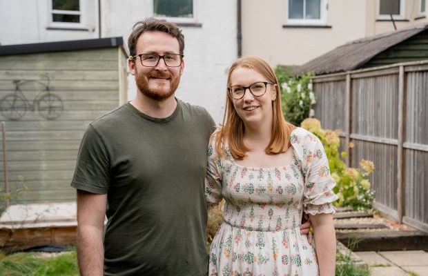 Lee and Krystalla in their garden at home.