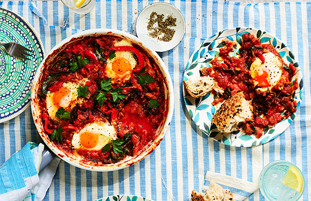 Shakshuka in a bowl and on a plate