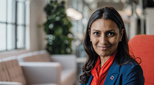 Headshot of Dr Sonya Babu-Narayan in an office.