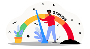 Illustration of a man pushing a dial from red to green.