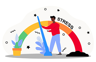 Illustration of a man pushing a dial from red to green.