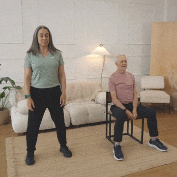 Hara and Peter performing touch down, reach ups.
