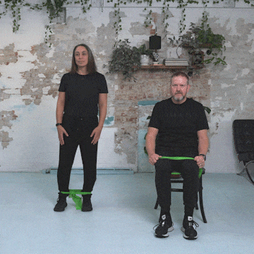Hara and Peter performing a standing and seated hip abduction.