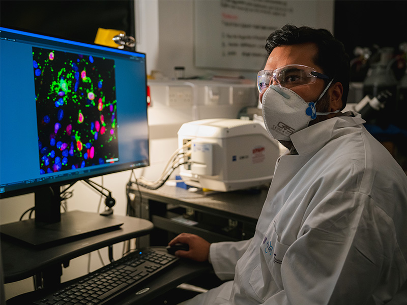 Dr Rikesh Rajani in a vascular dementia research lab.
