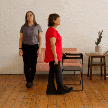 Hara and Corinne demonstrating a heel to toe walk.