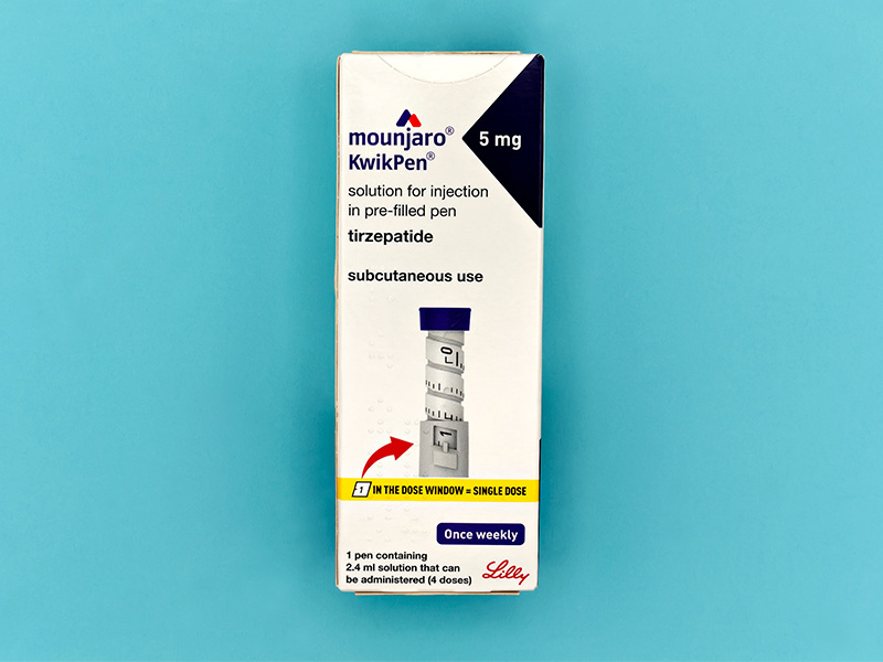 A box containing a Mounjaro injection pen.