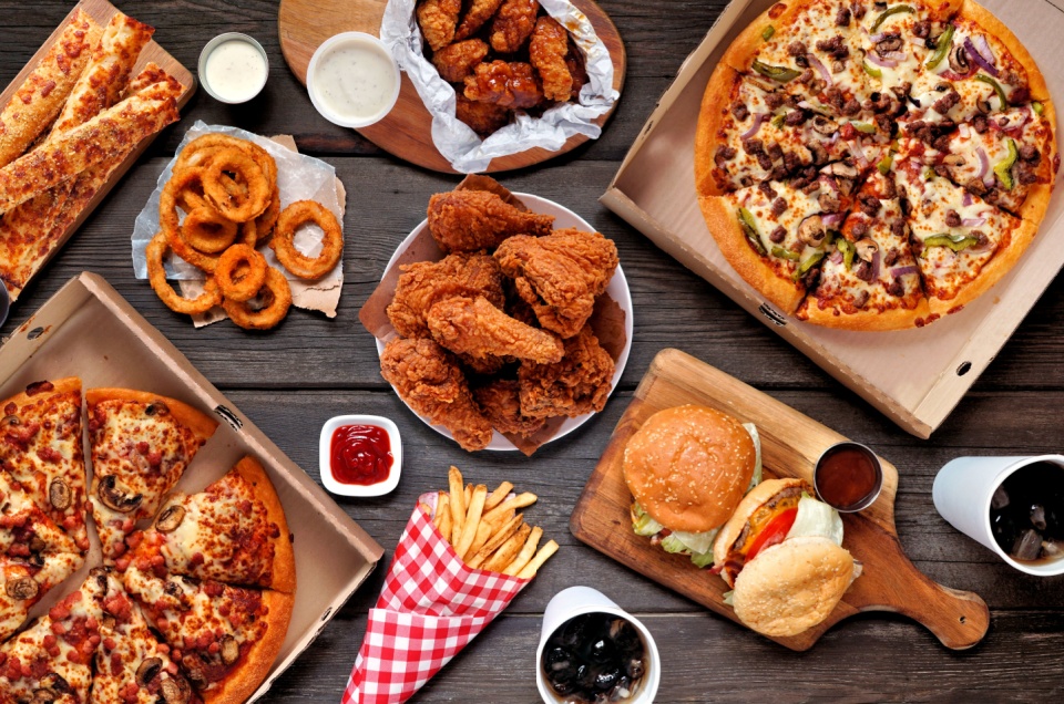 A spread of junk foods