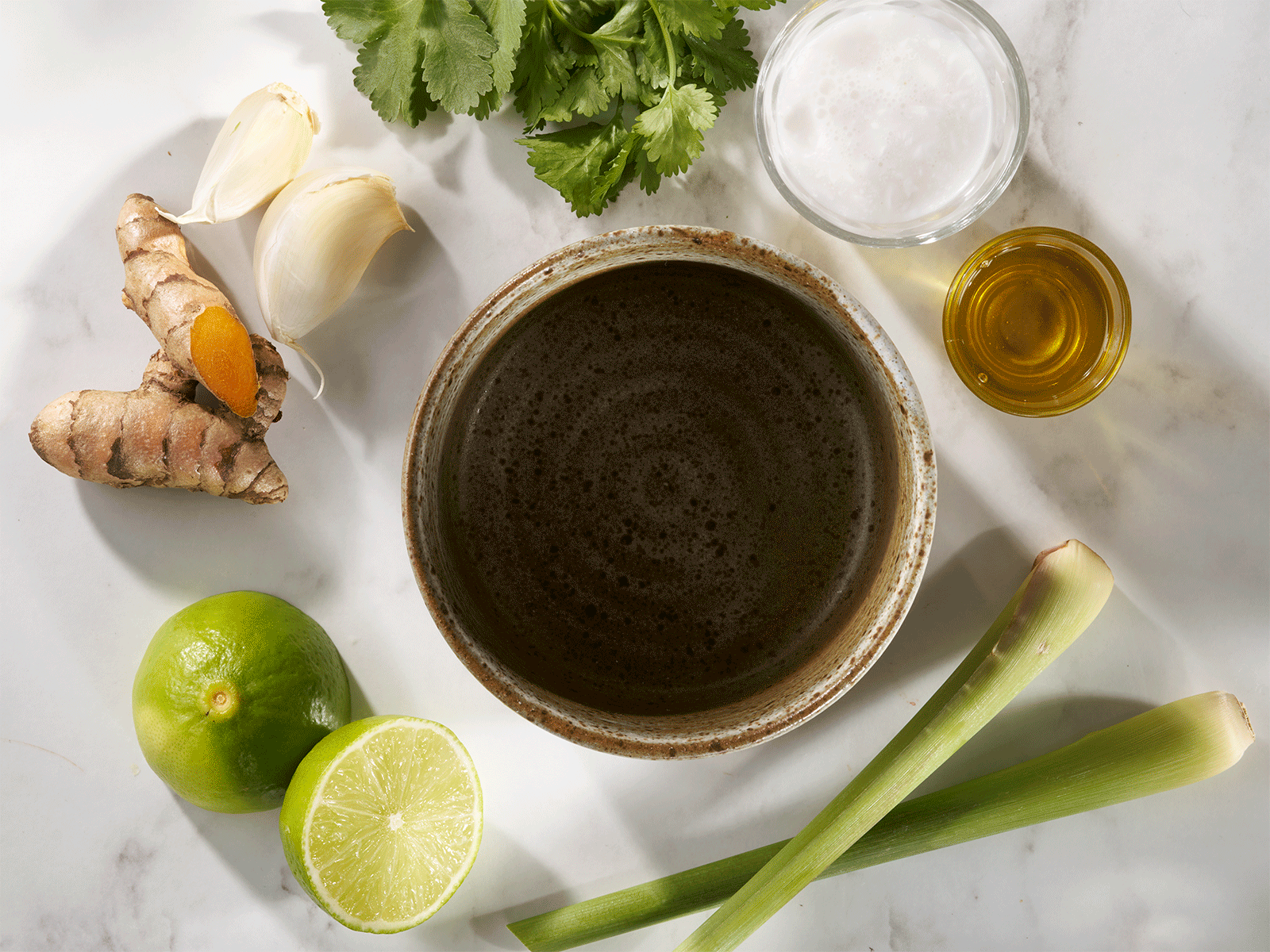 Coconut and lemongrass stir fry sauce being made step by step.